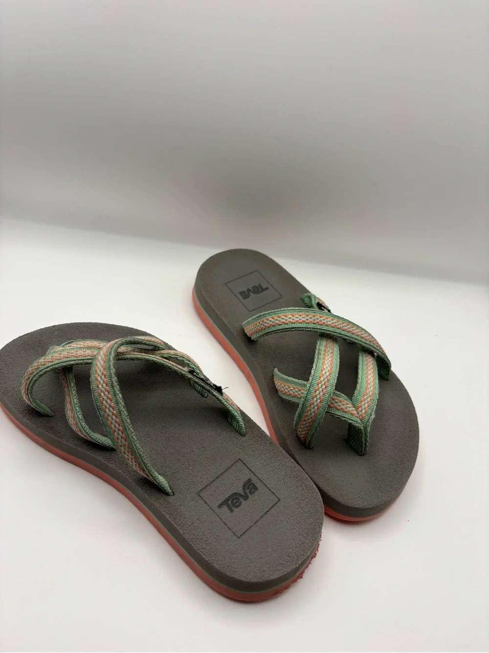 Teva Kids Olive Green and Coral Cross-Strap Sandals
